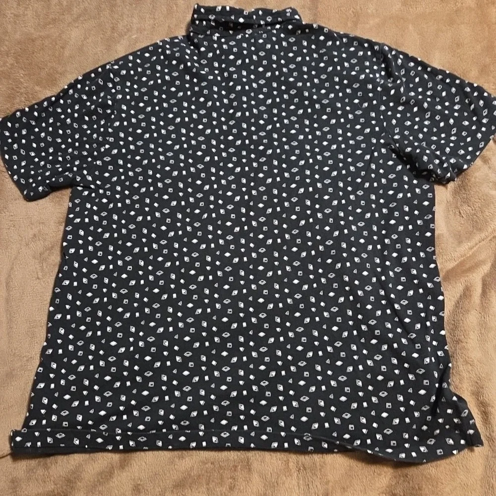 Polo Ralph Lauren Mens Large Black Geometric Diamond Featherweight Mesh Polo